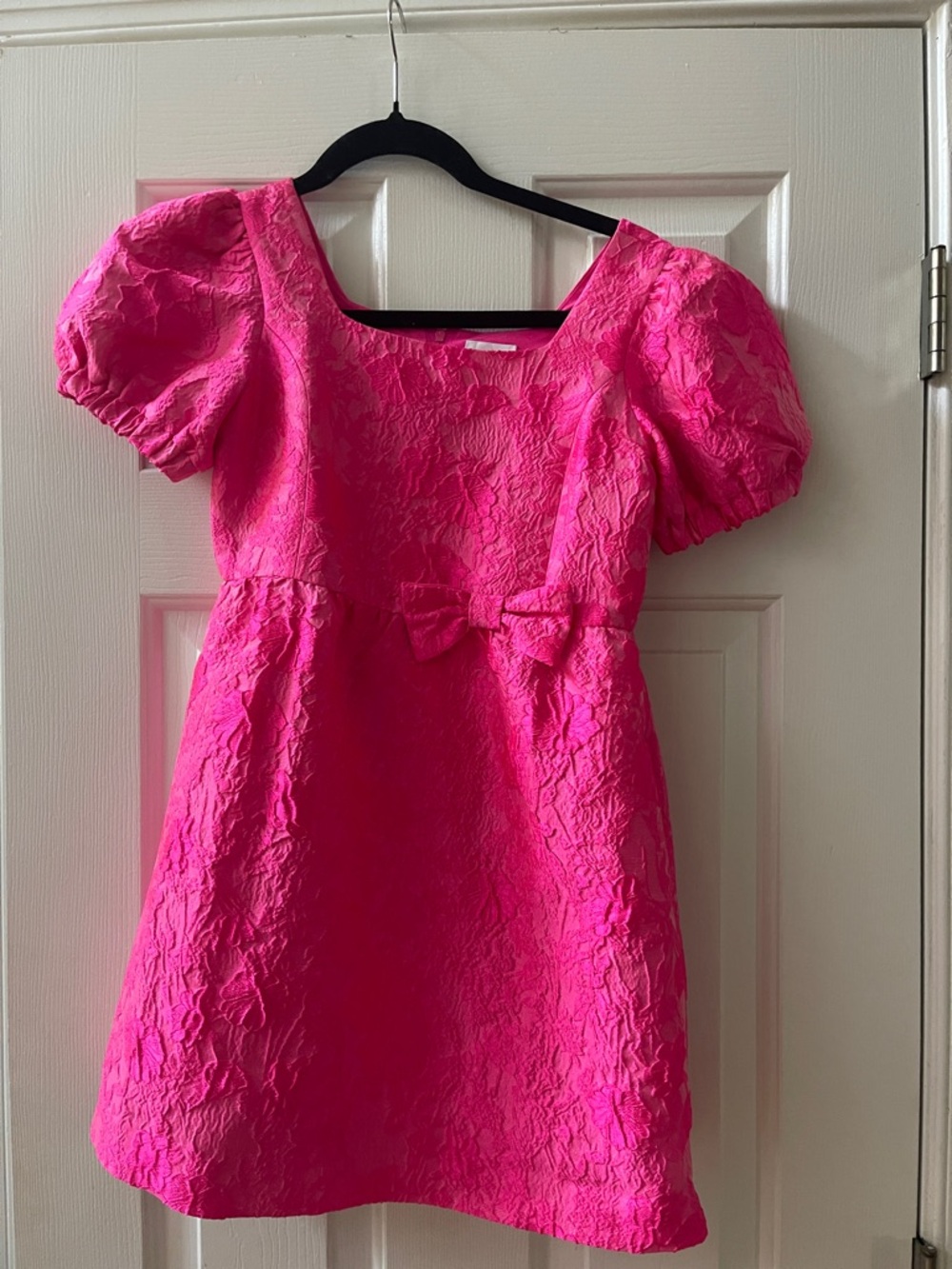 Lilly Pulitzer Hot Pink Textured Puff-Sleeve Girls Dress size 10